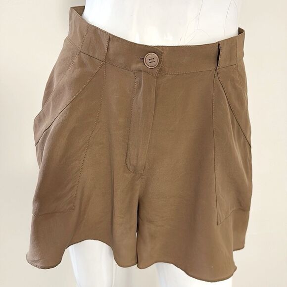 Anthropologie Elevenses Silk Hanky Hem Light Brown High-Waisted Flowy Shorts - Picture 1 of 6